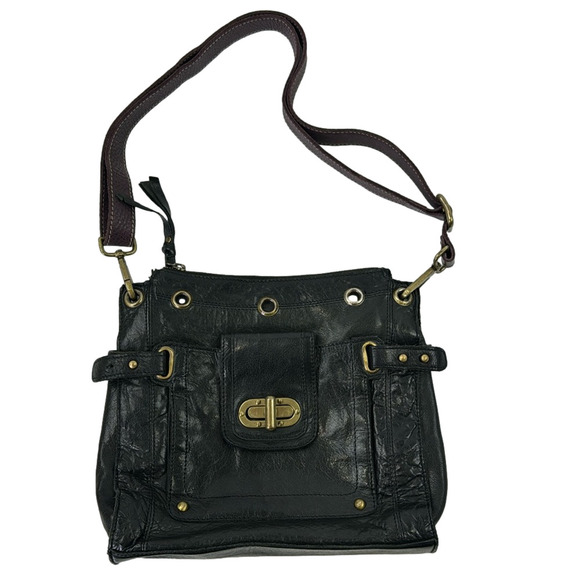 River Island black leather purse - purple crossbody strap - Picture 1 of 11